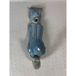 Studio Pottery Blue Glazed Ceramic Cat Wall Hook Key Hanger‎ Handcrafted 7 inch